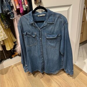 Zara Blue Button-Up Denim Dress